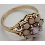 9ct gold opal and amethyst ring size J