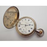 Silver plated full hunter crown wind pocket watch dial and movement marked Thomas Russell & Son