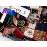 Collection of costume jewellery including brooches necklaces rings etc