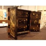 Oriental black lacquered and gilt three drawer chest H: 20 cm