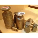 Set of six brass capstan weights and Avery brass scale weights