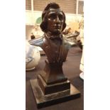 Cast metal bust on a marble plinth signed Toni H: 30 cm