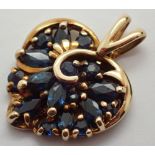 9ct gold sapphire set fancy heart pendant