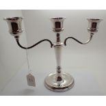 Boxed hallmarked silver three sconce weighted candleabra H: 20 cm