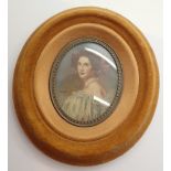 19thC framed miniature painting of a young lady signed STMB L: 8 cm