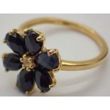 Silver gold plated fancy pear cut faceted stone set flower ring size N