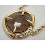 Silver gold plated faceted smokey quartz pendant with integrated chain
