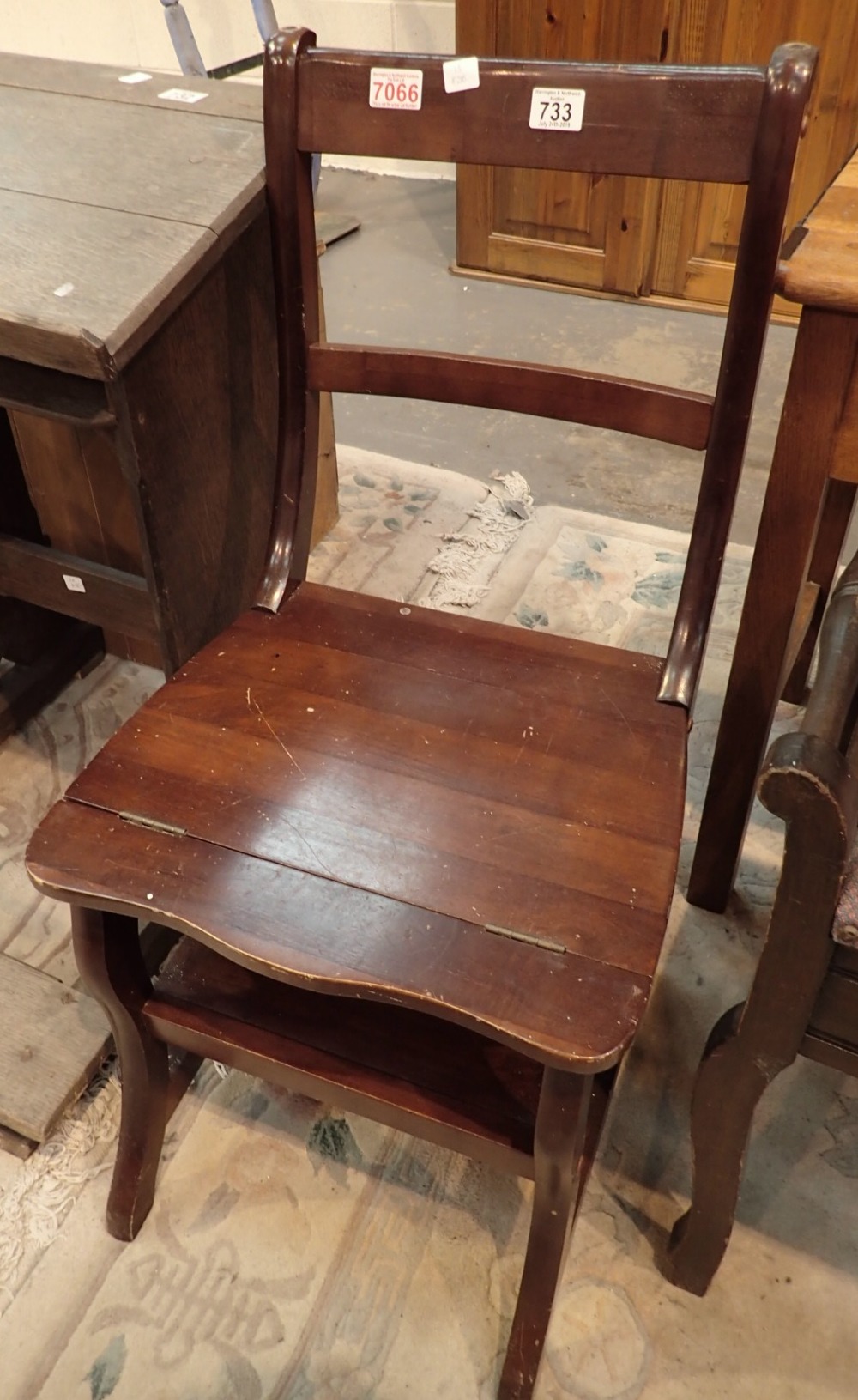 Metamorphic mahogany library chair step ladder