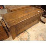 Oak linen box with carved decoration L: 100 cm W: 44 cm