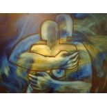 Multi media man and woman picture signed HFS Farr 40 x 40 cm