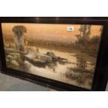 Framed Victorian print by Enrique Serra 76 x 42 cm