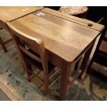 Vintage style school desk with lifting lid H: 60 cm and a matching chair