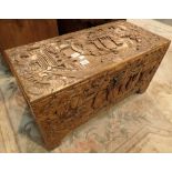 Carved camphor wood chest of small proportions L: 80 cm