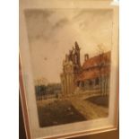 MARCEL AUGIS aquatint early 20thC war scene church after bombing 13 x 19 cm