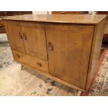 Ercol elm sideboard with three cupboard and single drawer L: 114 cm