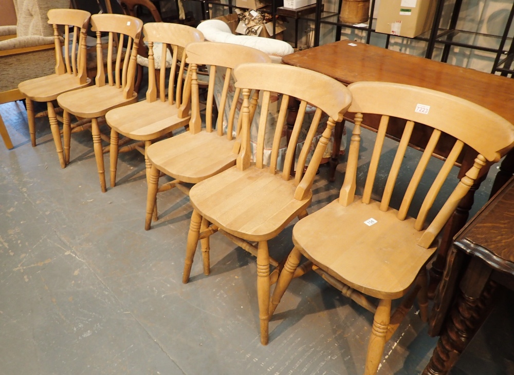 Set of six beech farmhouse kitchen chairs
