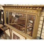 Good gilt framed gesso three section mirror 130 x 65 cm