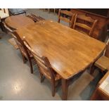 Modern hardwood dining table with four upholstered chairs 150 x 90 cm