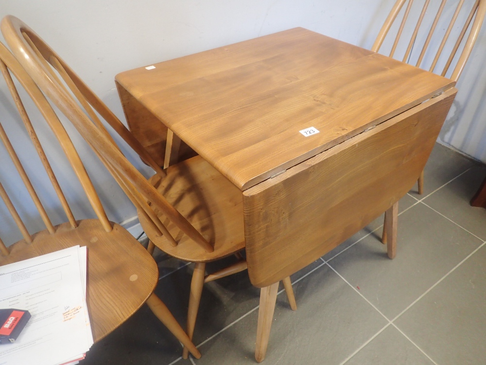 Ercol elm dropleaf table and four stickback elm chairs 74 x 137 cm CONDITION REPORT: - Image 3 of 5