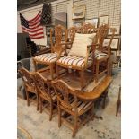 Yew extending dining table with eight upholstered chairs ( 6 + 2 ) CONDITION REPORT: