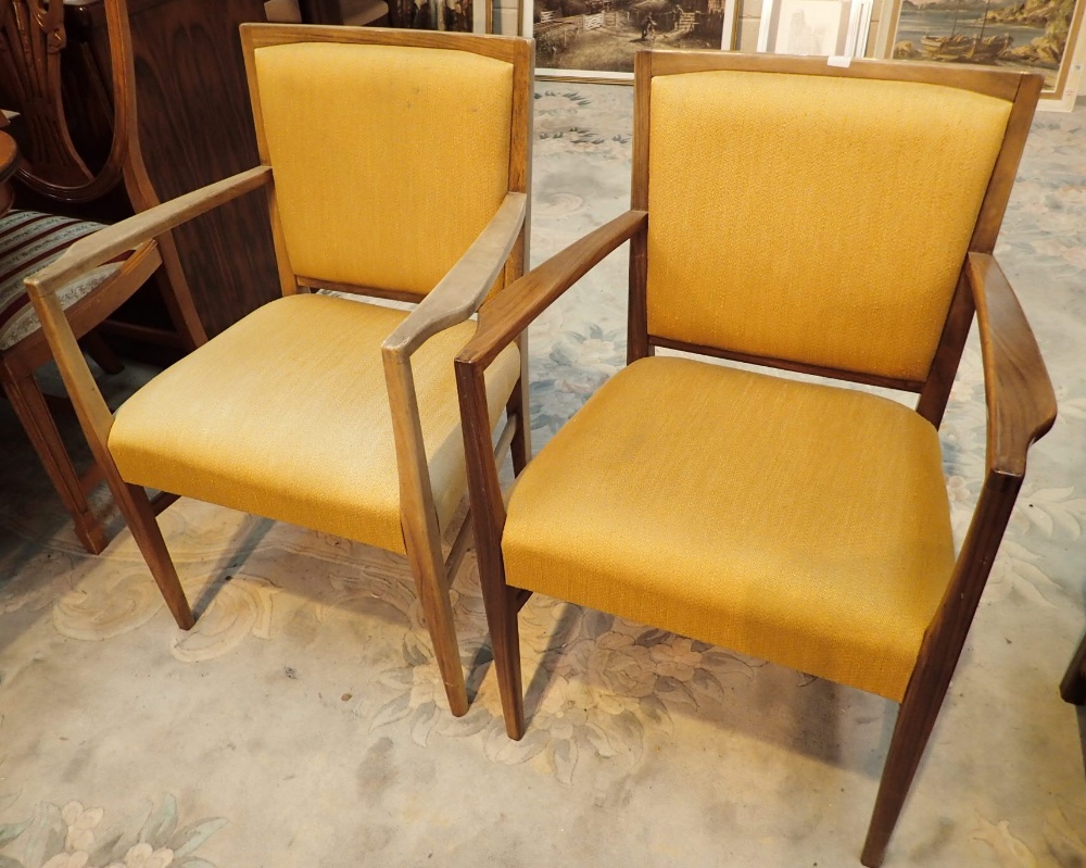 Pair of Gordon Russell upholstered carver chairs