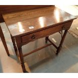 Elm top oak side table with single drawer 76 x 44 x 74 cm H