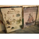 W HEATH ROBINSON two framed and glazed poster prints Noahs Ark and Investors Dining Room scene