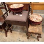Collection of antique stools to include piano stool two circular footstools and Victorian stool