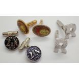 Three pairs of cufflinks including Jack Daniels