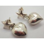 Silver star and heart drop earrings