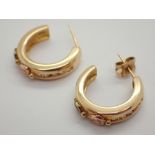 10K Black Hills gold diamond set half hoop earrings