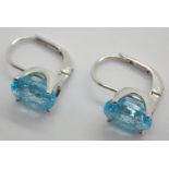 Silver blue stone hinged earings