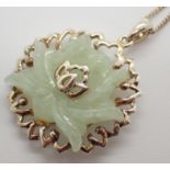 Sterling silver and jade lotus flower pendant on 925 silver necklace