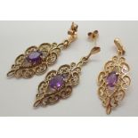 9ct gold fancy amethyst set earrings and pendant set