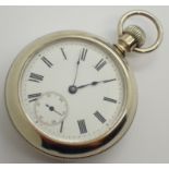 White metal open face screw back crown wind Marion Watch Company Railway pocket watch movement