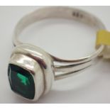 Silver green stone solitaire ring size V / W