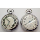Two chromium cased open face crown wind pocket watches Smiths and Ingersoll