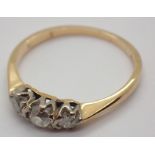 18ct yellow gold three diamond set ring size L