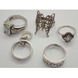 Five 925 silver rings mixed sizes