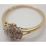 9ct gold and diamond daisyhead ring size Q with certificate