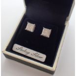 Pre owned unused sterling silver stone set stud earrings