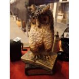 Vintage cast plaster Wise Owl stood on b