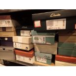 Shelf of ladies shoes mainly Clarks sizes 5 1/2 to 6 and boots