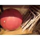 Two folding garden chairs with exercise ball