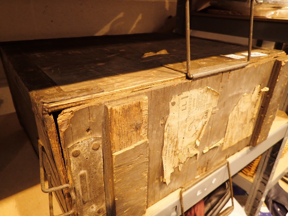 Vintage plywood storage box with metal fasteners