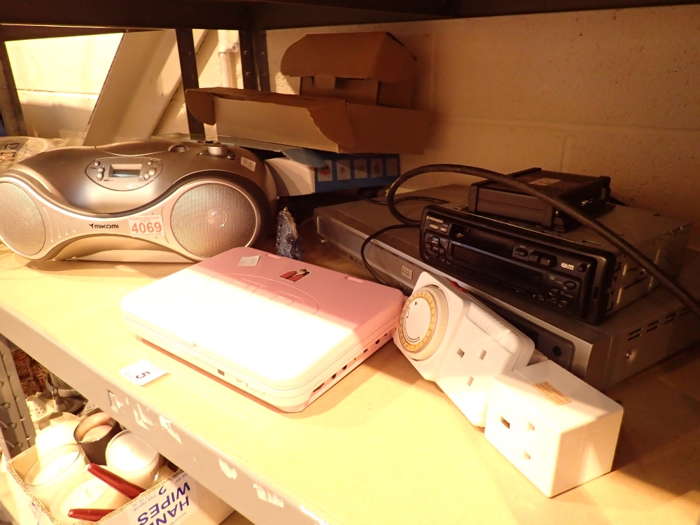 Shelf of electrical items kids DVD player Mikomi disc player car radio etc CONDITION