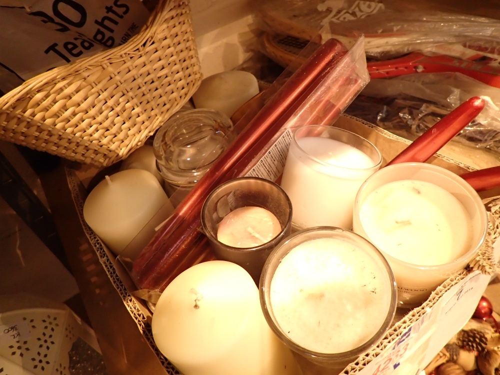 Box of mixed unused candles including Yankee candle