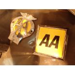 Two vintage AA car badges