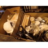 Two boxes of mixed household items including glass and ceramics