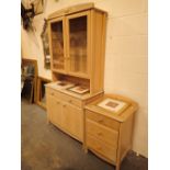 Stag limed oak display cabinet and a set of drawers